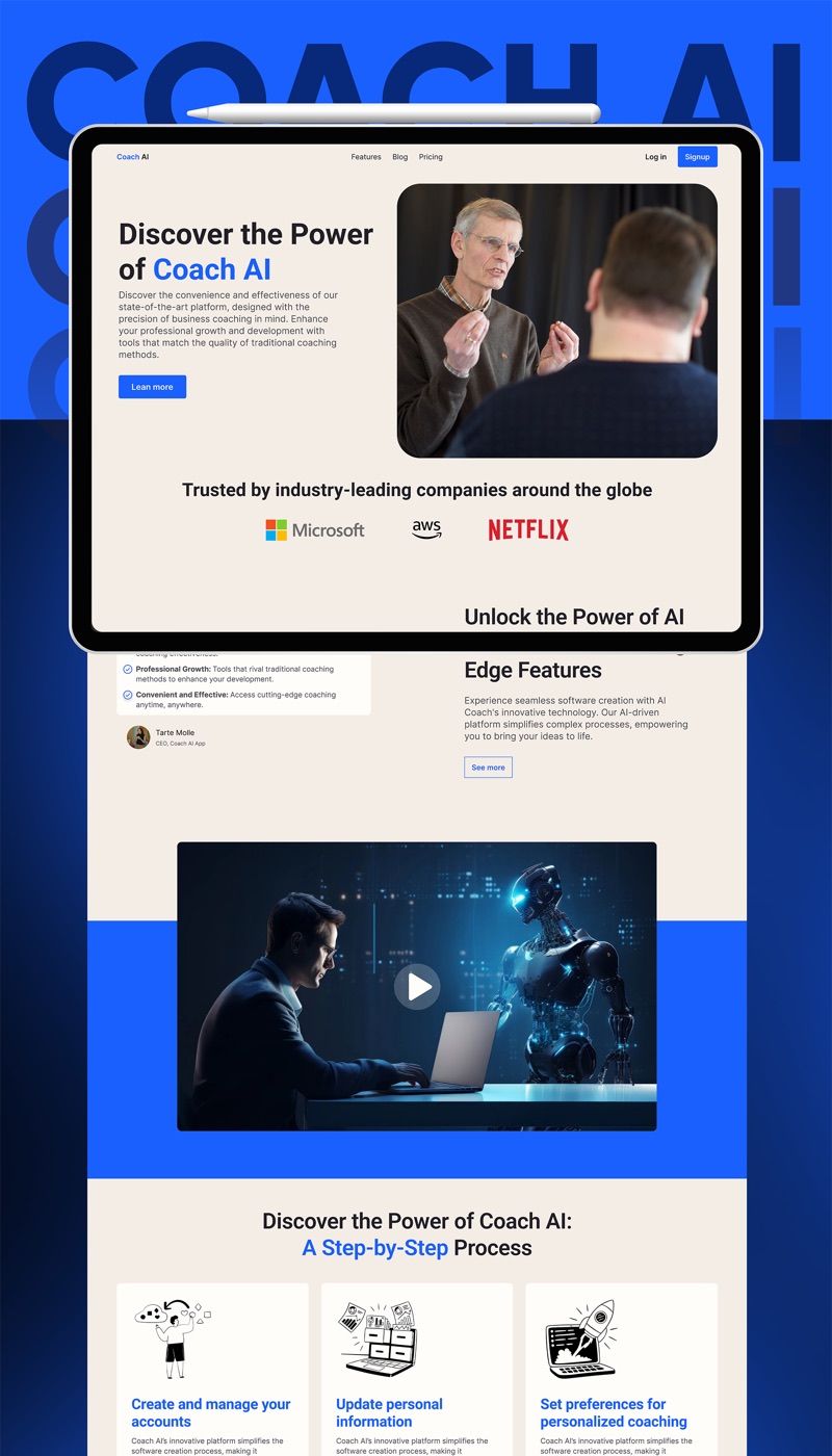Coach AI full landing page — features and onboarding
