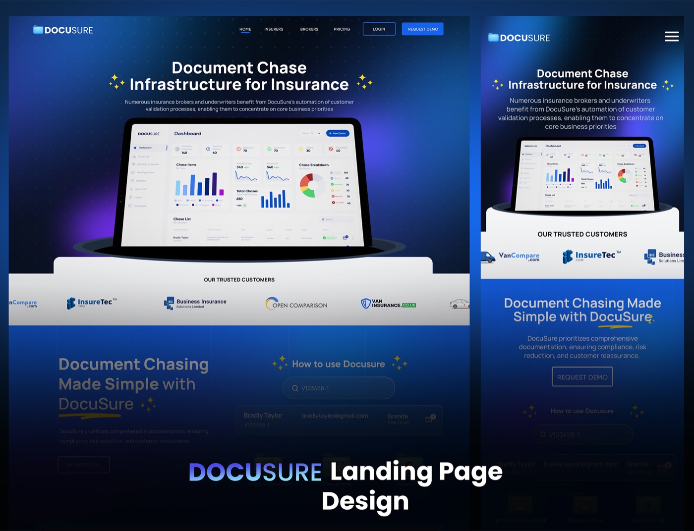 DocuSure landing page — desktop and mobile