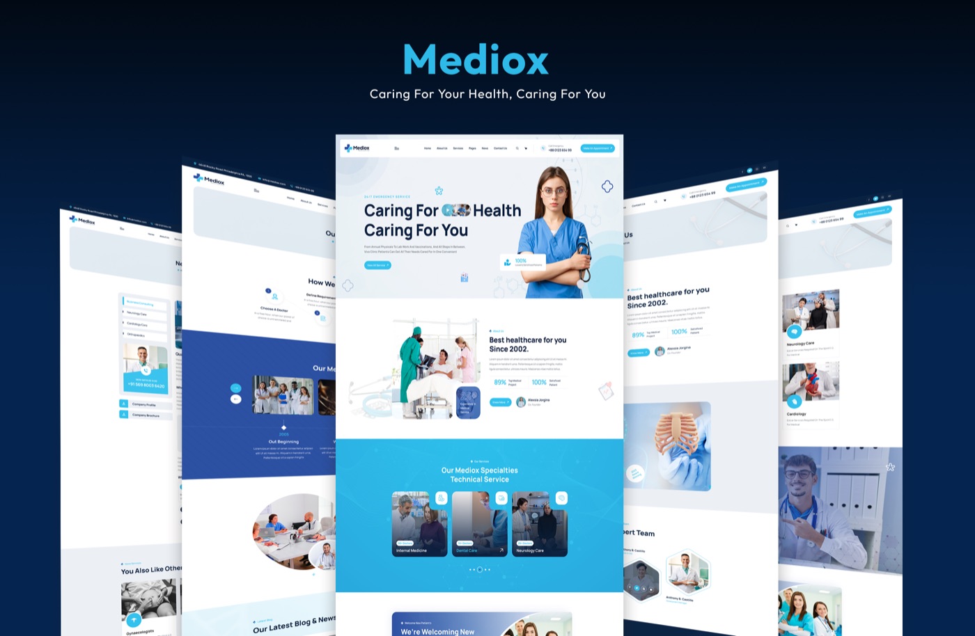 Mediox healthcare platform — landing and specialty services