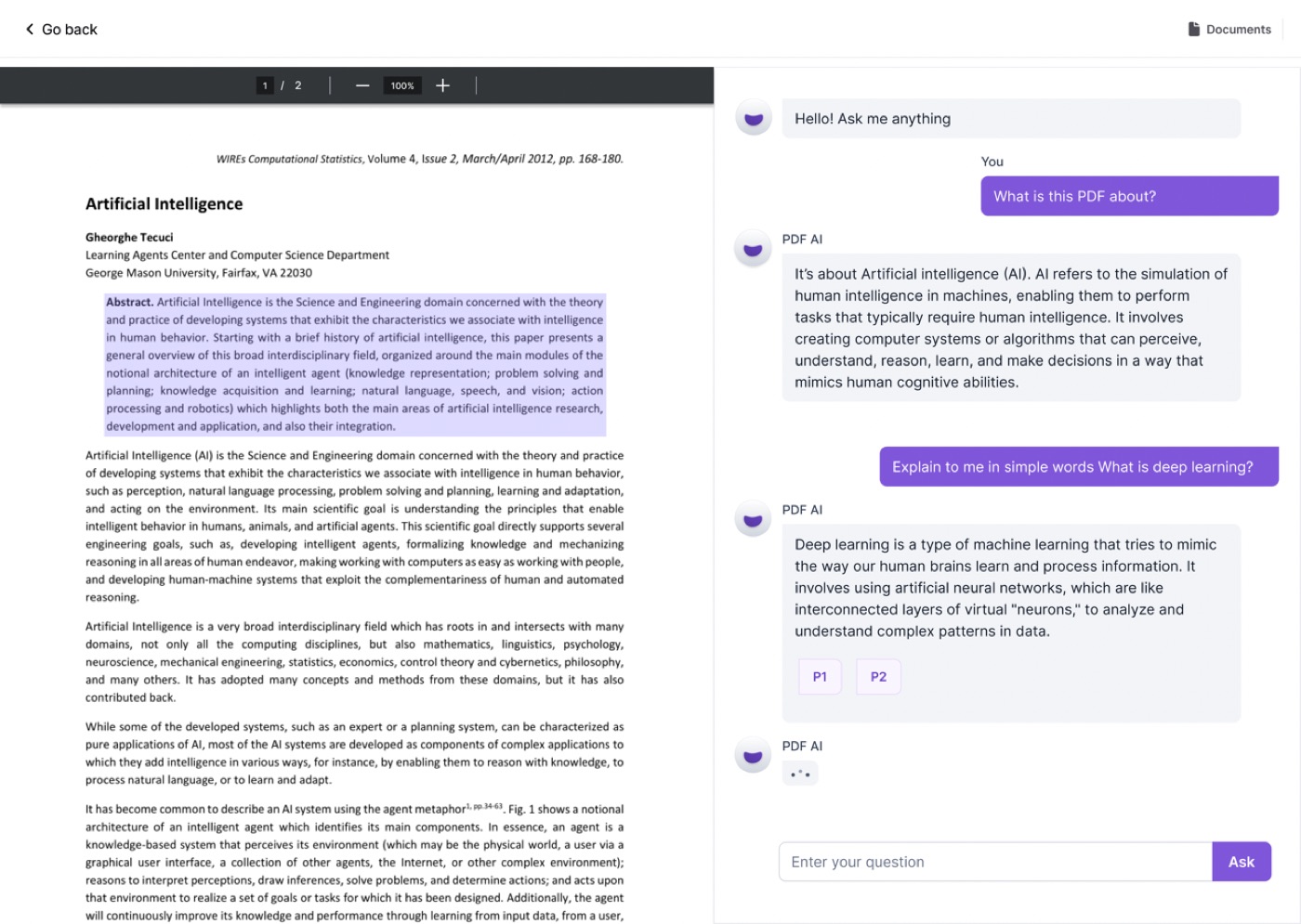 PDF AI app — PDF viewer with AI chat interface