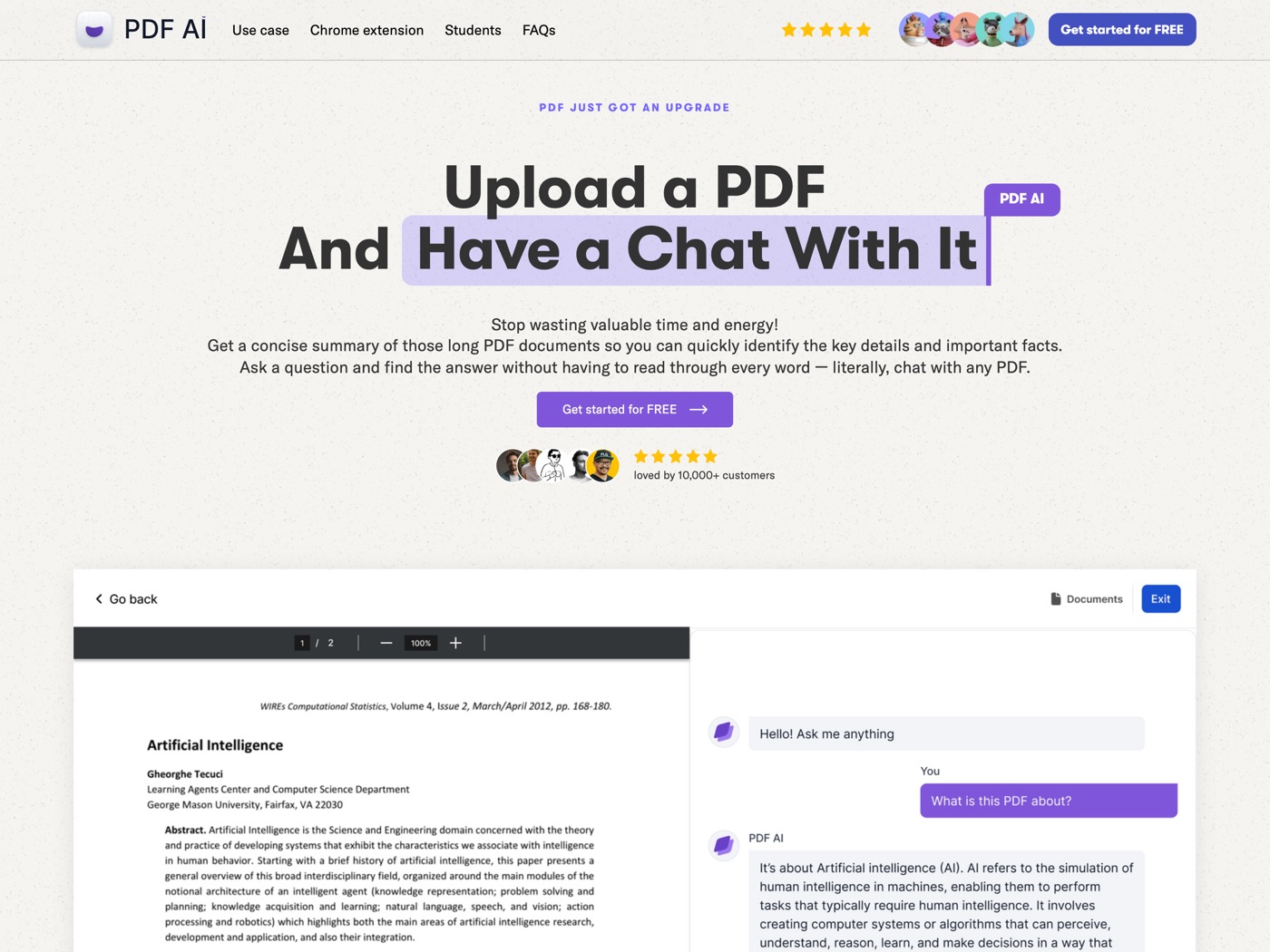 PDF AI landing page — upload and chat with any PDF