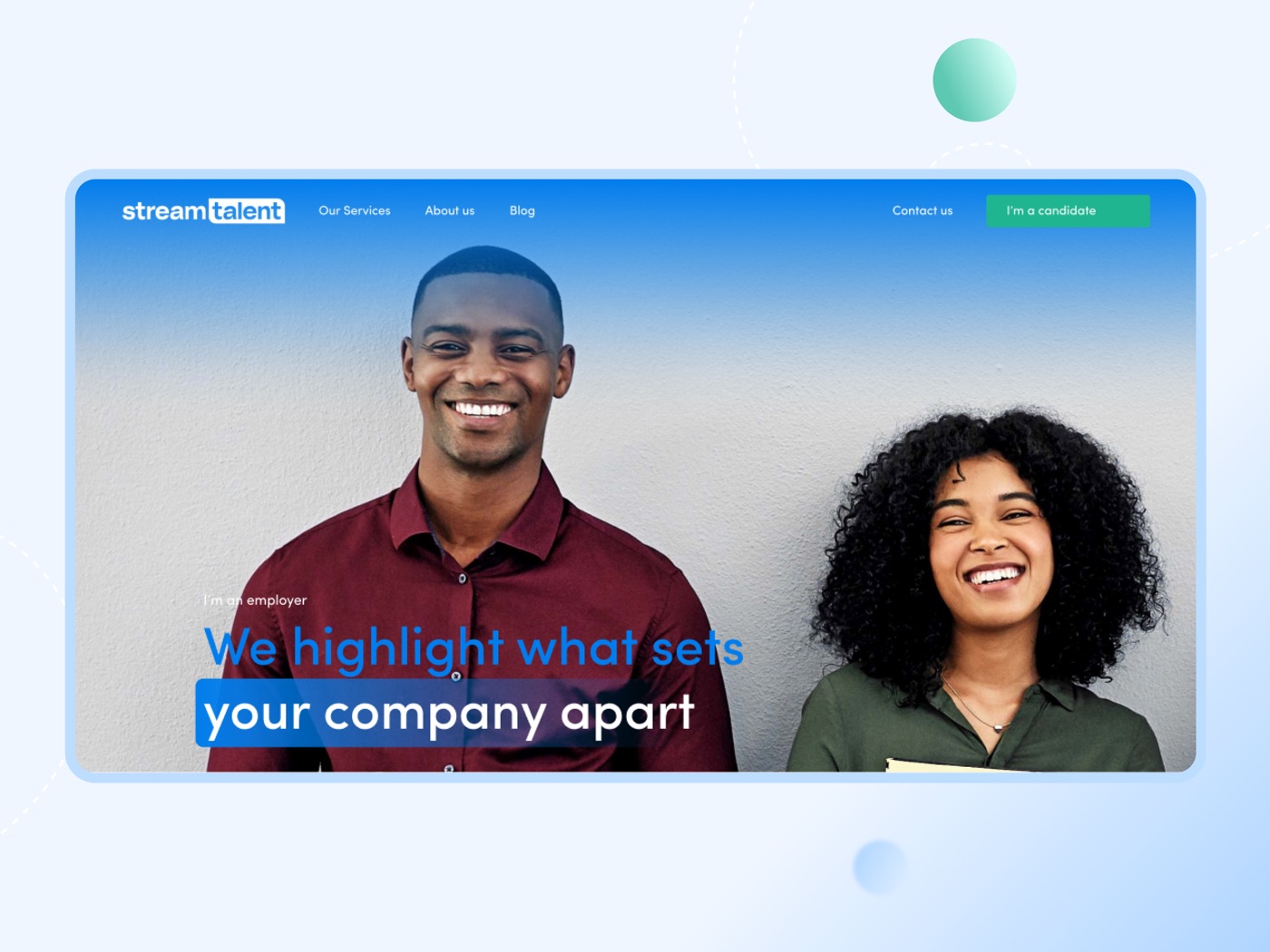 Stream Talent employer hero landing